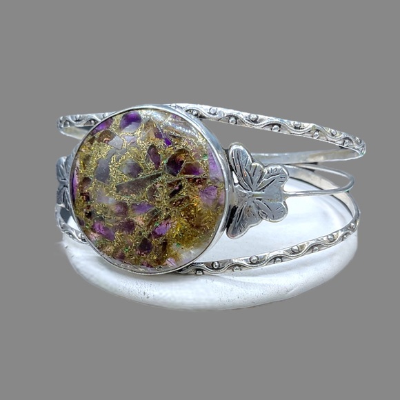 🌺ON SALE! HUGE Vintage Sterling & Natural Stone Bracelet - Picture 2 of 12